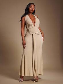 SHEIN SXY Robe moulante maxi dos nu élégante et sexy avec lien pour femmes grandes tailles. Convient pour sirène de bureau sexy, coquette, bal, Saint-Valentin, croisière, navette, affaires, rétro, fête, villégiature, vieille fortune, riche en couches, soirée, rassemblement, minimalisme, anniversaire, événement formel, Gyaru, Ibiza, Nashville, pause, modeste, chic, décontracté, shopping, streetwear, sortie, accentuer votre corps, mettre en valeur la silhouette