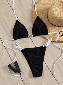 Swim Mod Women Bikini Sets - Black and White - View 1