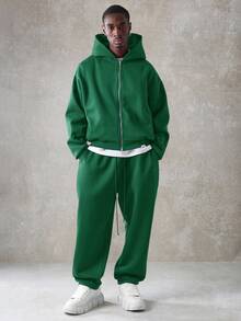 SUMWON 休闲全拉链连帽衫，现代时尚设计，舒适日常穿着，衣橱必备，基础款家居服，街头风，经典保暖冬季叠穿单品 - 綠色 - 查看 4