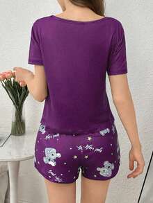 可爱考拉印花女士睡衣套装 - 彩色 - 查看 2