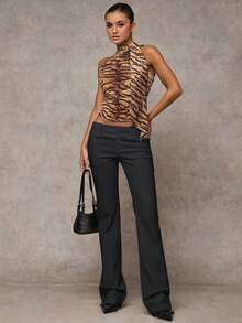 SHEIN BAE Women Solid Color Commuter Casual/Fashionable Outing/Versatile Casual/Old Money Style Pockets Elastic Waist Loose Wide Leg Pants, Suitable For Work, Office, Low-Waisted, Autumn/Winter Business Casual Woman Pants