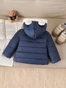 SHEIN 1pc Baby Boys And Girls Unisex Blue Casual Cute Bear Embroidered 3D Ear Sweatshirt Zip-Up Long Sleeve Quilted Padded Coat, Loose Fit Comfortable, Suitable For Outdoor, Home, Sports, Party In Winter Baby Boy Winter Coat Baby Boy Jacket With Ears Baby Boy Winter Coat Baby Boy Warm Winter Jacket Baby Bear Ear Winter Coat Winter Coats Baby Boy Coat With Hood Baby Boy Winter Coat Fall - Blue - View 2