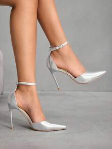 CUCCOO SZL Giày cao gót mũi nhọn gợi cảm dành cho nữ, thích hợp cho kỳ nghỉ hè, đi chơi đêm, tiệc tùng, đi hộp đêm - Bạc - Xem 1