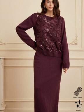 Aveloria Rosie 2pcs/Set Sequin Embellished Loose Sweater + Midi Skirt