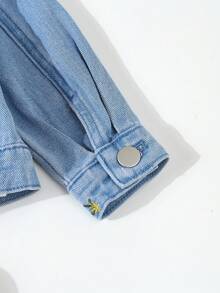 Áo khoác denim giặt màu xanh nhạt cho bé gái, áo khoác cardigan thêu hoa thường ngày cho bé gái, vải mềm mại và thoải mái, quà tặng lý tưởng, hoàn hảo cho ngày lễ và mặc ngoài trời - Rửa trung bình - Xem 8