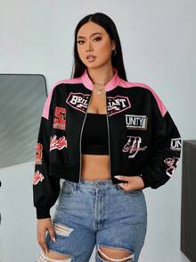 SHEIN EZwear Áo khoác dài tay màu khối cỡ lớn dành cho nữ, có khóa kéo, thời trang thu đông - Nhiều màu - Xem 6