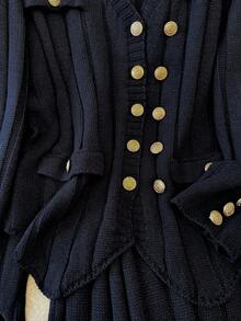 GlowEve CURVE 大码女式金属色双排扣长袖针织开衫和针织裤休闲套装，秋季