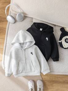 SHEIN 两件套女婴可爱休闲针织连帽夹克，秋冬百搭简约 - 彩色 - 查看 4