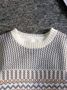 SHEIN 秋冬款男童休闲百搭针织复古几何图案连帽毛衣 - 卡其色 - 查看 6