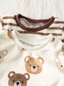 SHEIN 4pcs/Set Cute Fluffy Bear Cartoon Print Long Sleeve Thermal Unisex Baby Clothes Set Fall Winter - Multicolor - View 4