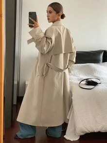 Livesso Manteau trench ample à col rabattu et taille cintrée pour femmes, automne