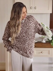 Louniche Casual Snowflake Pattern Brown Long Sleeve Sweater For Women, Autumn/Winter - Brown - View 3