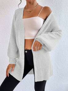 EURMUSE Casual Solid Color Loose Batwing Cardigan - White - View 3