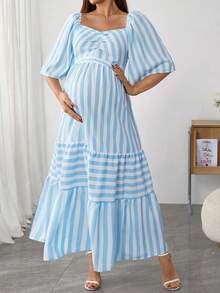 SHEIN Maternity Striped Minimalist Fashion Dress - Multicolor - View 1