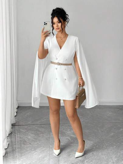 Elenzga Vestido elegante de doble botonadura para mujer de talla grande