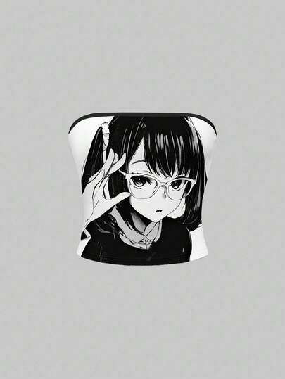 Anime Top court blanc vintage sexy de style Y2K avec personnage de dessin animé anime pour femmes