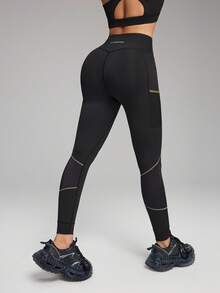 Innovista Leggings de sport doux et confortables pour l'extérieur, avec coutures contrastées, blocs de couleurs, taille haute, pour le yoga, l'entraînement HIIT, le bureau et la salle de sport. Pantalons stretch, respirants, avec poches, coupe flatteuse, protection UV, résistants à la transpiration. Collection automne-hiver pour un look sportif chic et fonctionnel. - Noir - Voir 7