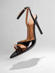 SHUZIA Giày sandal nữ mũi nhọn gót nhọn 4 inch màu đen có chi tiết khoen tròn - Thiết kế quai mảnh thanh lịch với quai đeo mắt cá chân có thể điều chỉnh cho buổi hẹn hò buổi tối quyến rũ - màu đen - Xem 6