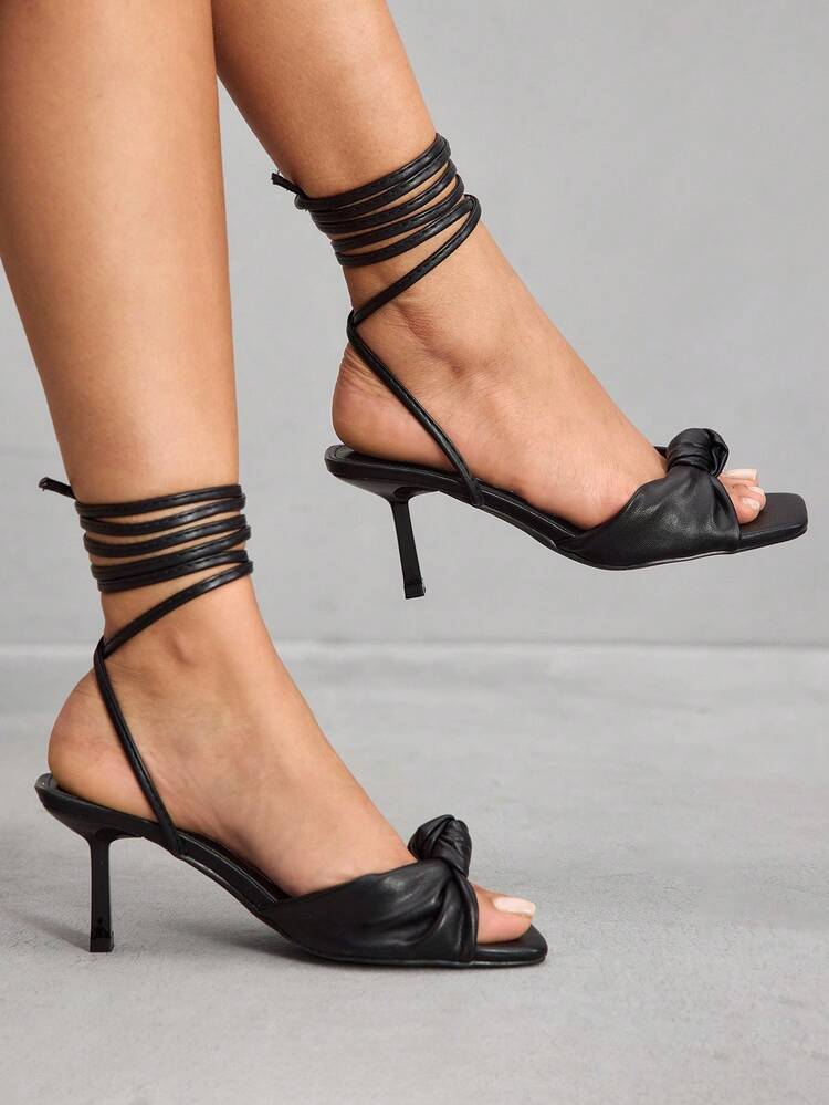 CUCCOO SZL Women's Square Toe Twist Design Fashion High Heel Sandals For Daily Wear