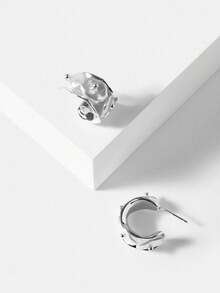 MOTF PREMIUM C-SHAPE BEADED EARRINGS - Silver - View 6