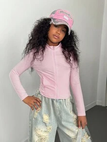 Tween Girl Fitted Waist Casual Pink Jacket Fall Winter - Pink - View 6