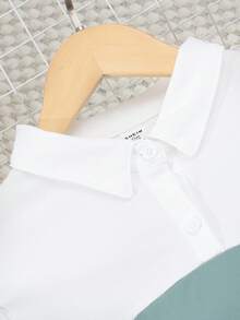 Váy ngắn tay cổ bẻ màu trơn cho cô gái tuổi teen - màu xanh lá - Xem 3