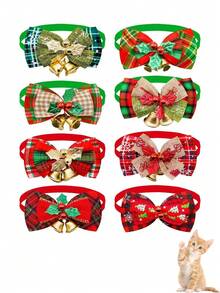 PETSIN 1 件宠物圣诞领结铃铛项圈，圣诞元素印花，狗领结，猫单蝴蝶结项圈，宠物节日装饰，宠物领结，宠物