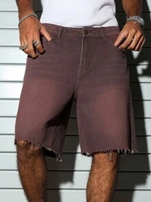 PAVTROS Men's Simple Loose Solid Color Denim Shorts With Pockets, Suitable For Everyday Wear - Brown - View 6