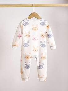 Conjunto de pijama de una pieza con estampado de conejo lindo de manga larga para bebés niñas - Rosa Pálido - Ver 5