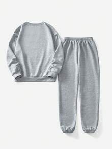 Slaydiva 2pcs/Set Women's Oversized Crew Neck Sweatshirt And Drawstring Waist Casual Sweatpants, Autumn/Winter Y2k Outfit 2 Pieces Lounge Sets Women Two Pieces Set Women Y2k 2 Pieces Set Sweatsuits Sets For Women,Fall - Light Grey - View 3