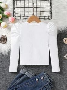 Emery Rose Kids Emery Rose Kids Young Girl Chic Casual Elegant Commuting Gigot Sleeve Fitted Long Sleeve T-Shirt, Autumn Tee Fall ,Mom And Daughter & Sisters  Matching Winter