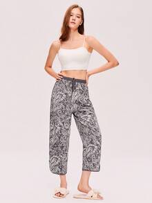 LUVLETTE 女士节日睡衣棉质滚边装饰双口袋可作为家居服裤子休闲透气裤内衣外套