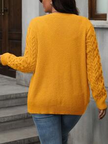 大码女式休闲纯色纽扣长袖开衫 - 黃色 - 查看 2