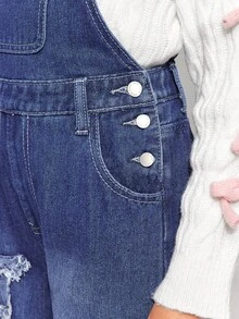 Radiana Tween 女童 Y2K 时尚休闲石洗磨边星星图案牛仔工装裤（不含背心），Tween 女童返校服装 - 中等水洗藍 - 查看 6