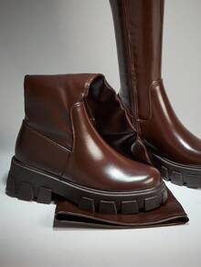 SHUZIA Women's Thick Platform Over The Knee Stretchy Heeled Boots For Christmas - Chocolate Brown - View 6