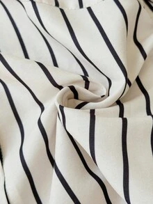 GlowEve Striped Print Collared Ruched Long Sleeve Shirt & Wide Leg Pants Elegant 2 Pieces Set For Women - Multicolor - View 7