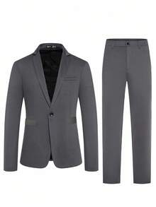 Calvornis Men's Classic Collar Long Sleeve Buttoned Shirt With Mock Pockets And Dress Pants Suit - Grey - View 4