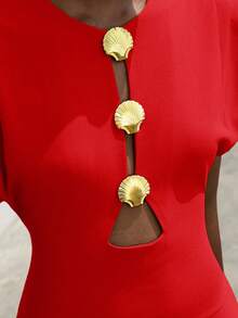 Aveloria Modichic Đầm dài ôm sát vai có đệm kim loại rỗng trang trí thanh lịch dành cho nữ, mùa hè - Đỏ - Xem 2