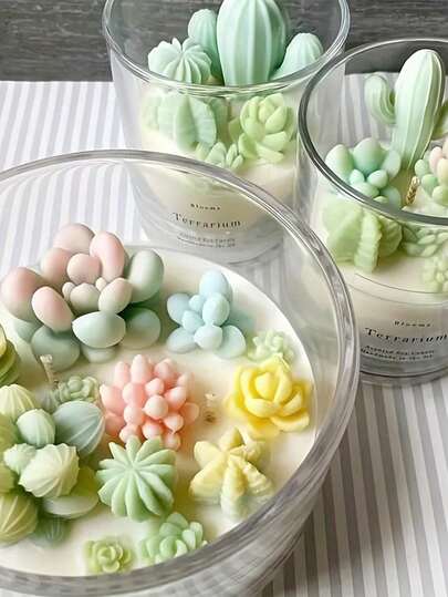 9/10 件 3D 花朵和仙人掌硅胶蜡烛模具套装，适用于香薰蜡烛、香皂、树脂等