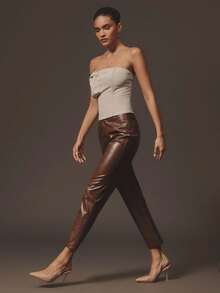 Hauture Formal Old Money Business Office Sexy 3D Cargo Pocket Strapless Bandeau Bustier Top - Khaki - View 6