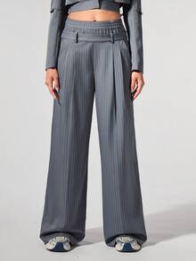 Menodora SHEIN Sport Pantalones rectos holgados y casuales de tejido a rayas para mujer en otoño/invierno - Gris Claro - Ver 3