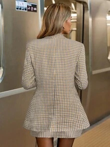 Siren Gaze Women's Plaid Minimalist Casual Long Sleeve Jacket And Skirt Suit In Fall/Winter Summer Elegant - Yellow - View 2