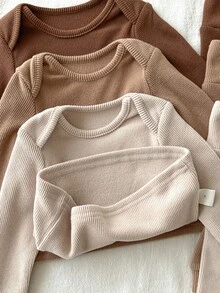 Loomiva 6pcs Newborn Baby Boy/Girl Soft Knit Crew Neck Long Sleeve Top And Elastic Waist Long Pants Set