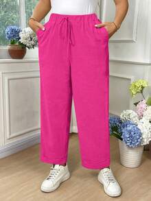 EMERY ROSE Quần dài màu trơn thường ngày cỡ lớn cho nữ - Màu Hồng Tươi - Xem 3