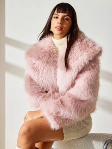 CLARA VERO Women's Padded Coat With Faux Fur Hood – Warm Winter Quilted Jacket - Pink - View 6