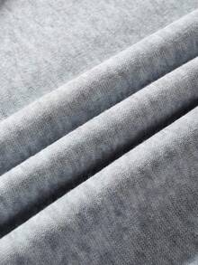 Flirla Plus Size Women's Sheep & Letter Slogan Graphic Print Casual Thermal Drawstring Sweatshirt Pullover Sweatshirt, Fall/Winter - Light Grey - View 3