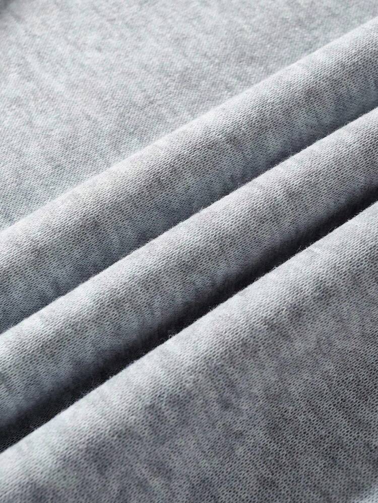 Flirla 大码女式绵羊字母标语印花休闲保暖抽绳套头卫衣，秋冬款 - 淺灰色 - 查看 3