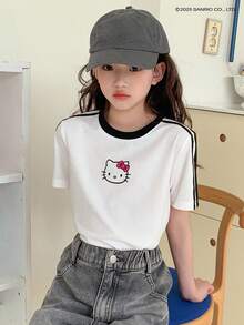 HELLO KITTY | DAZY Tween Girl 圆领印花短袖 T 恤，夏季，返校服装 - 白色 - 查看 4