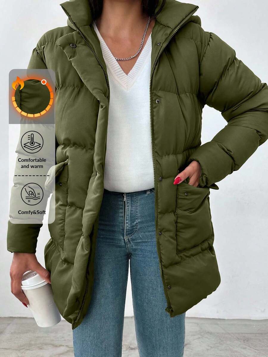 EURMUSE Manteaux d'hiver pour femmes, simples et décontractés, vert militaire, avec poches à fermeture éclair, manches longues - Militaire verte - Voir 1