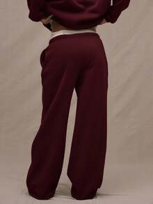 MUSERA Drawstring Straight Leg Sweatpants Vacation Airport Casual Cute 90's Y2k Graduation, Spring - Burgundy - View 4